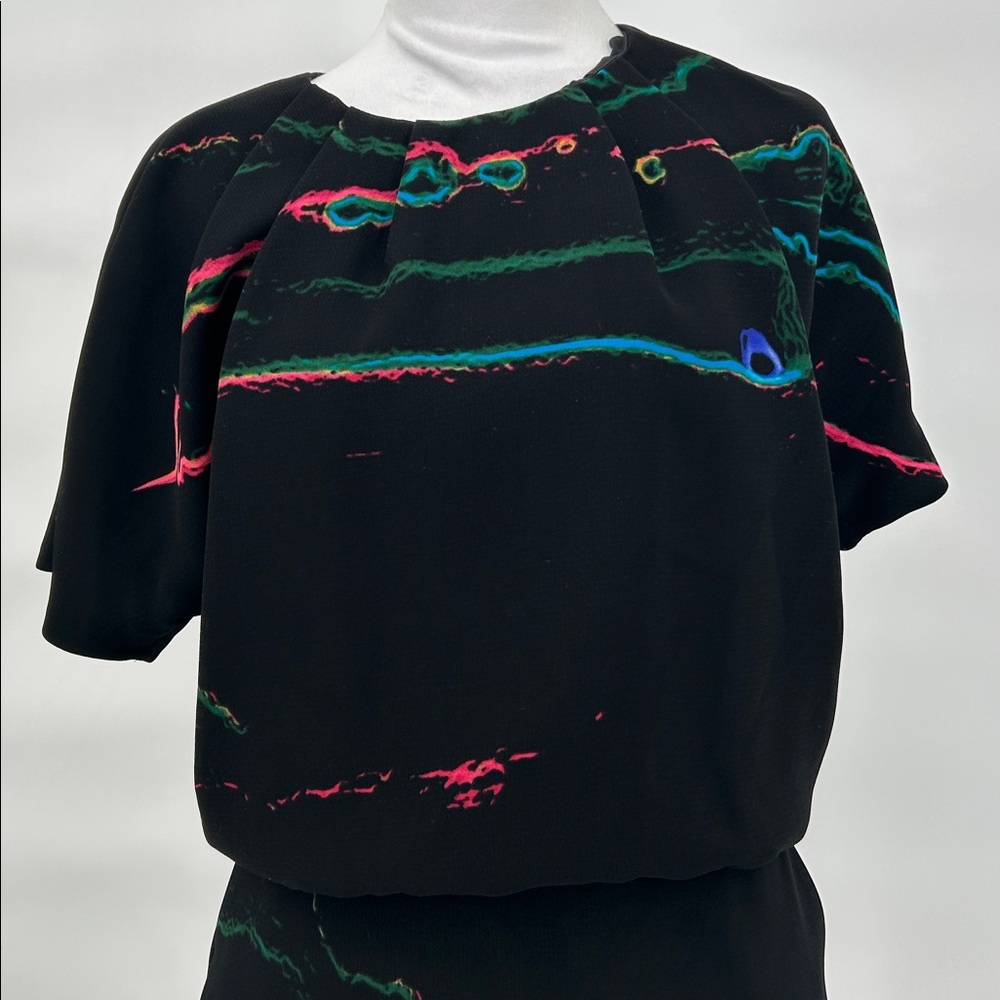 & Other Stories Black Abstract Print Short Sleeve Dress Cinched Waist Size 8 - Picture 5 of 12